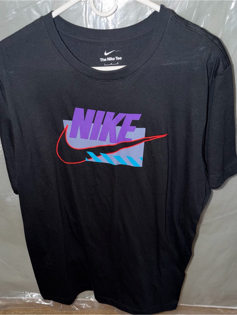 Nike Men’s Black Tee with Purple, Red & Light Blue Logo